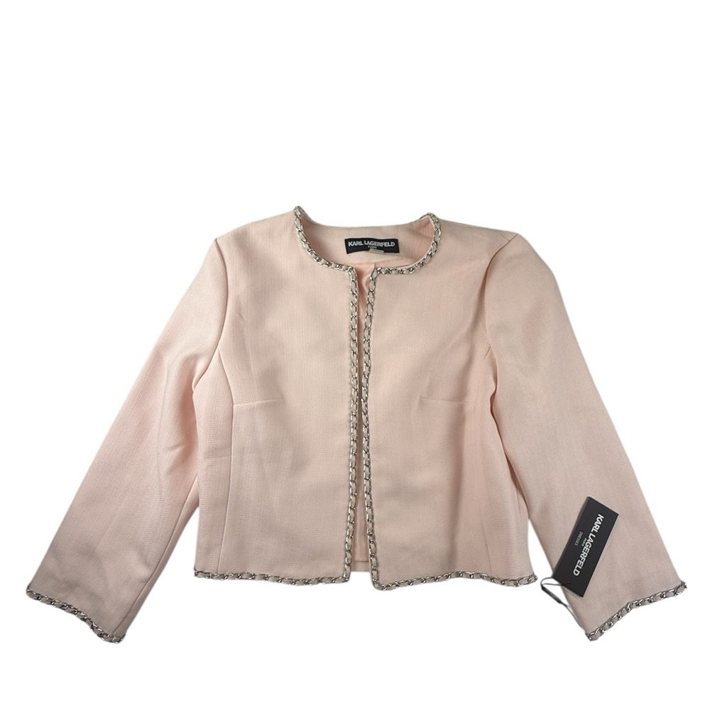 Karl Lagerfeld Pale Pink Cropped Trimmed Jacket